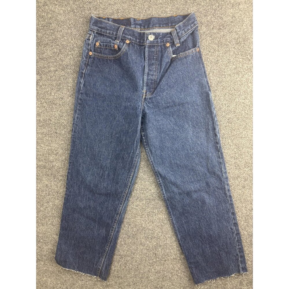 Vintage Levis 701 Student Jeans Womens 28x32 Button Fly Made USA Raw Hem 90s